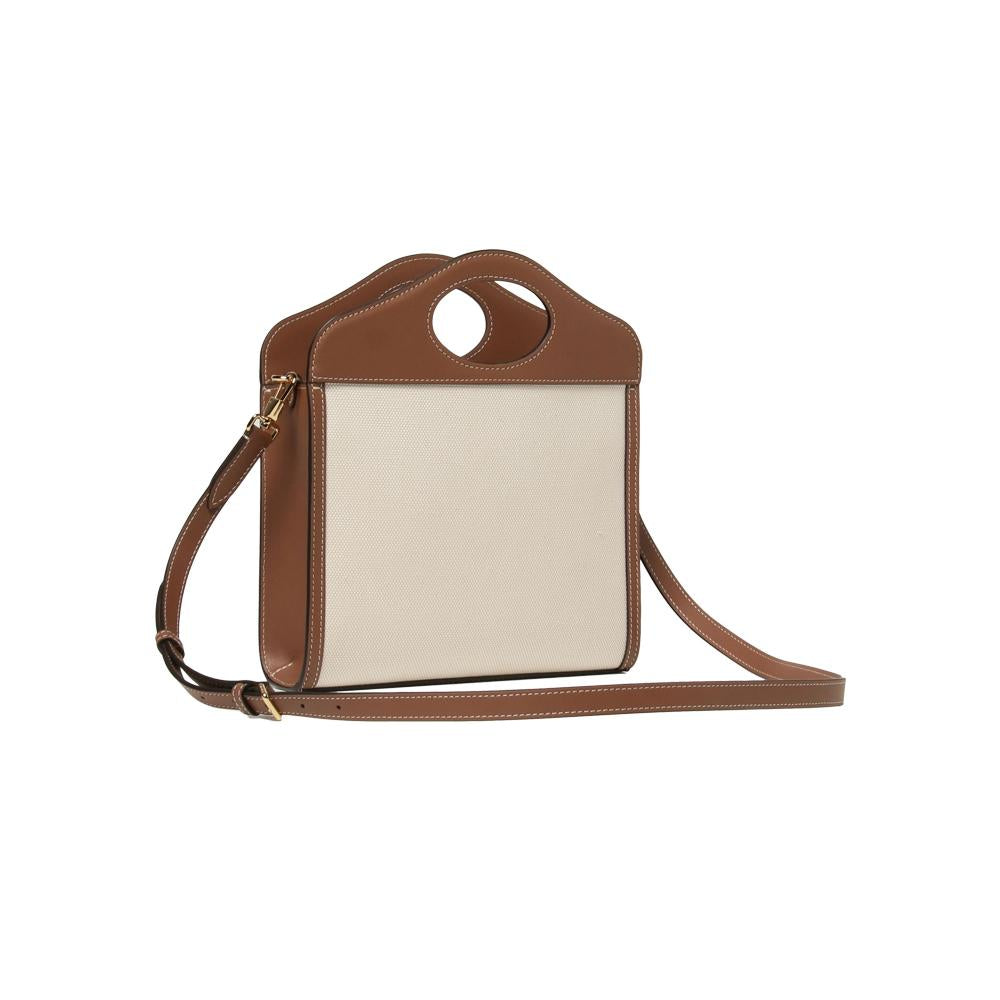 BURBERRY Logo Mini Pocket Tote Crossbody Bag Natural Brown