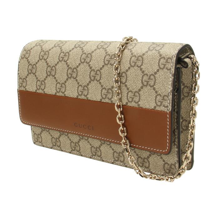 GUCCI GG Emblem Chain Wallet Shoulder Bag Brown Leather