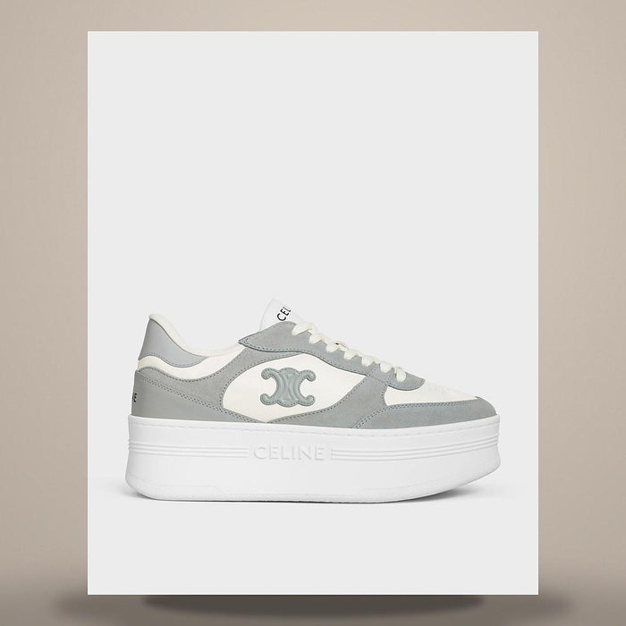 CELINE Optic White Calfskin Wedge Outsole Block Sneakers Low Top