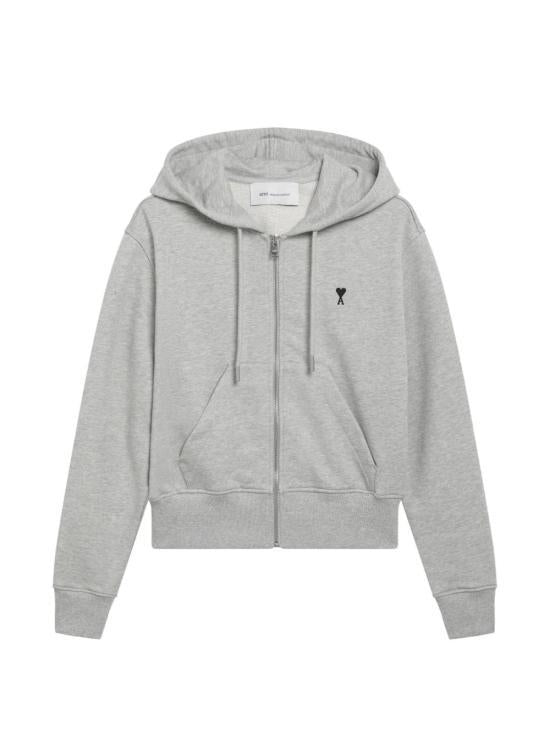 AMI Ash Grey/Black Logo Hooded Sweatshirt Women