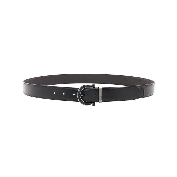 Ferragamo Men’s Reversible Gancini Leather Belt Black/Brown