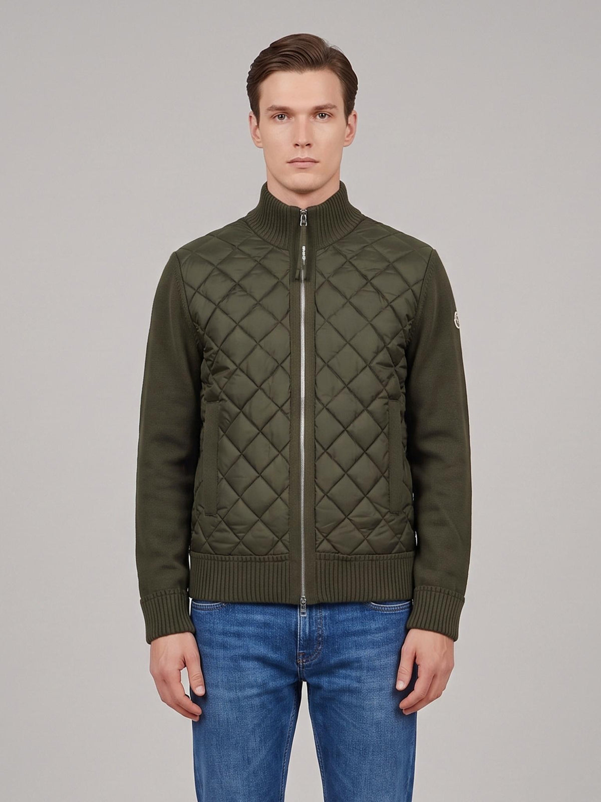 Moncler Wool Blend Zip-Up Knit Cardigan for Men Navy