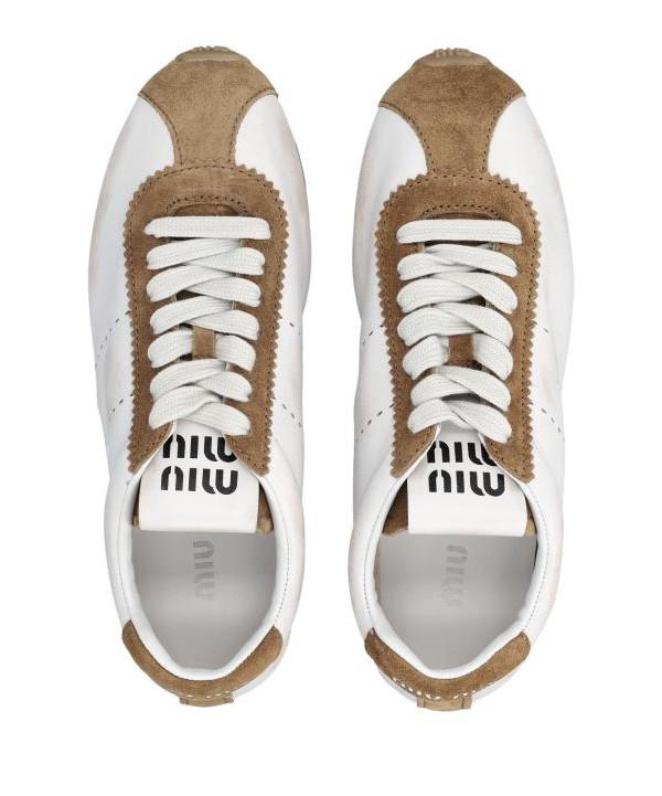 Miu Miu Plume Nappa Leather Suede Low-Top Sneakers 5E114E 3LP9 F0LT1