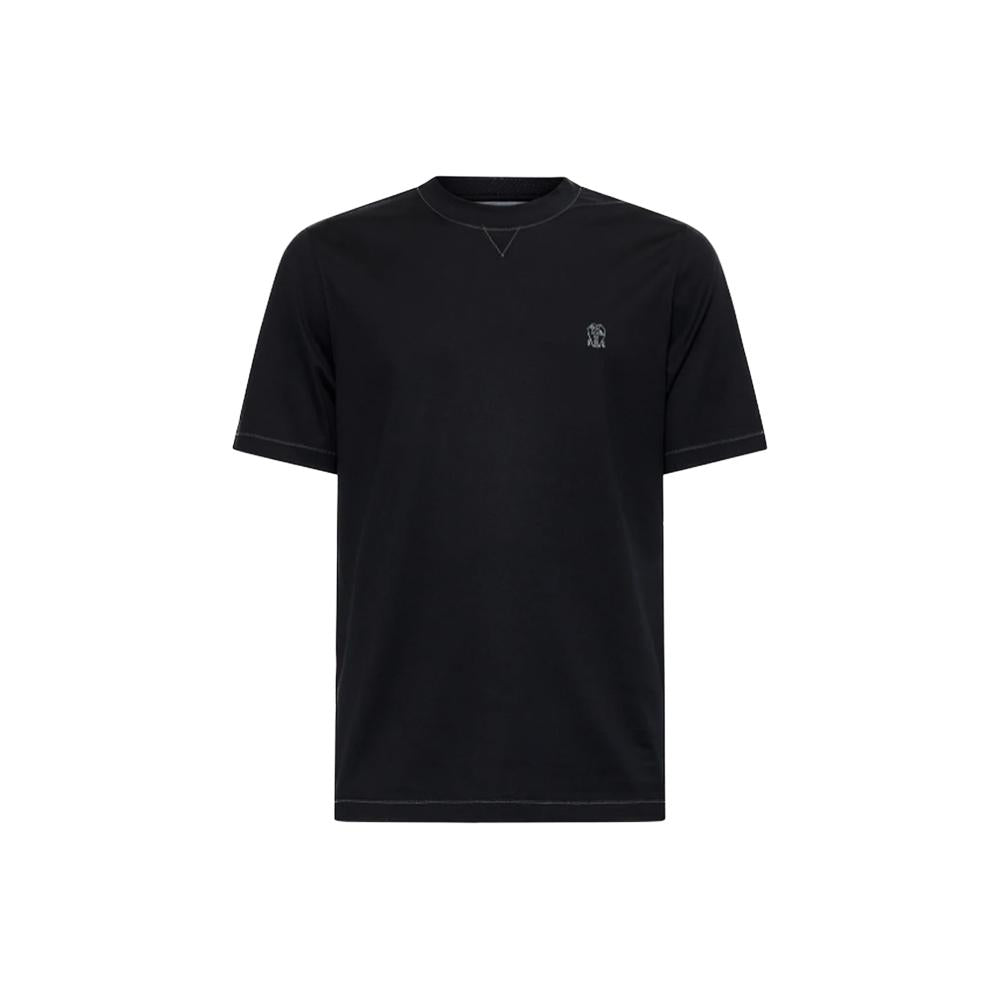 Brunello Cucinelli Logo Embroidered T-Shirt Black Gray Men’s