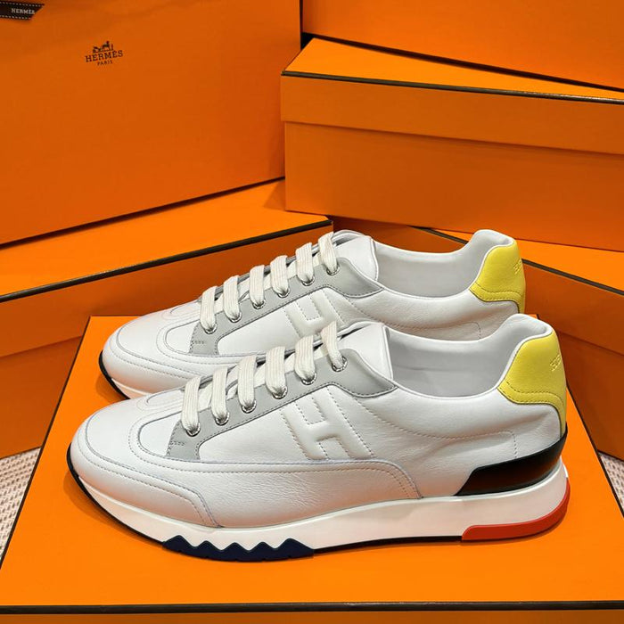 HERMES Trail Sneakers Calfskin Multicolor White Yellow Low-Top Men
