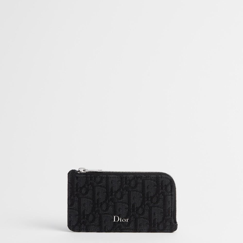 DIOR Black Oblique Jacquard Zip Card Holder Wallet
