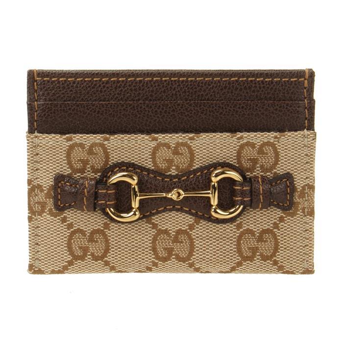 GUCCI Horsebit Leather Card Case Wallet Beige Brown