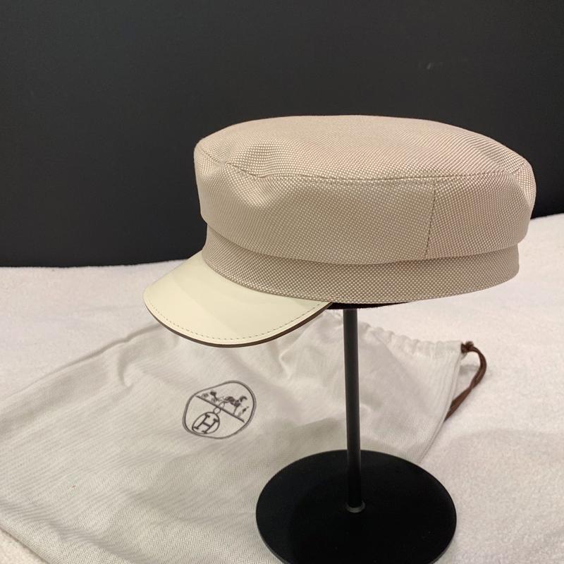 HERMES Beige Plain Air Cap Calfskin Cotton Unisex Hat
