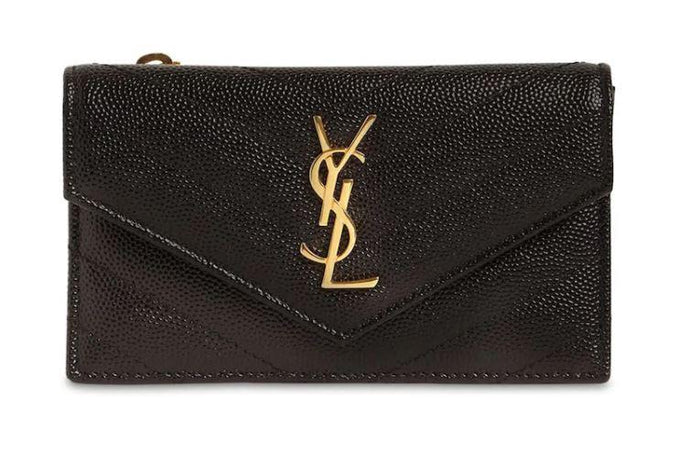 Saint Laurent Envelope Monogram Quilted Zip Card Holder Black 612808 BOW01 1000
