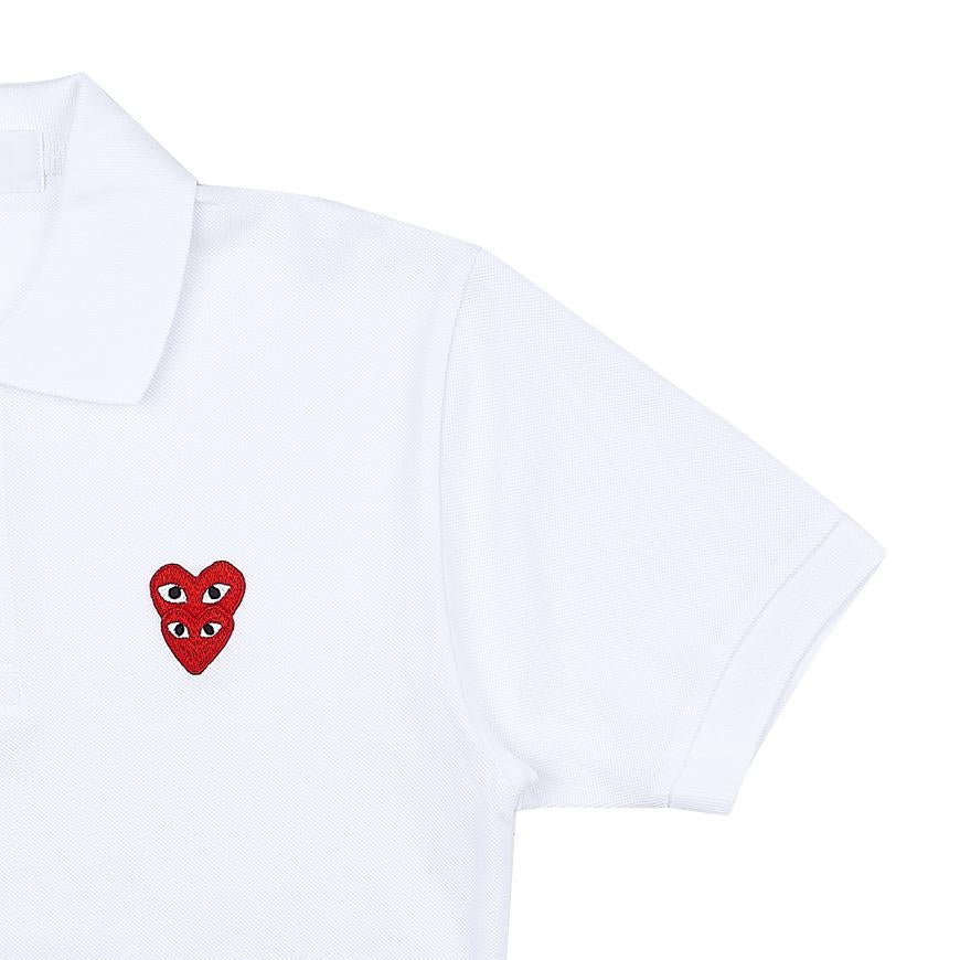Comme des Garcons Double Heart Patch Polo T-Shirt for Men AZ P1T290 051 WHITE