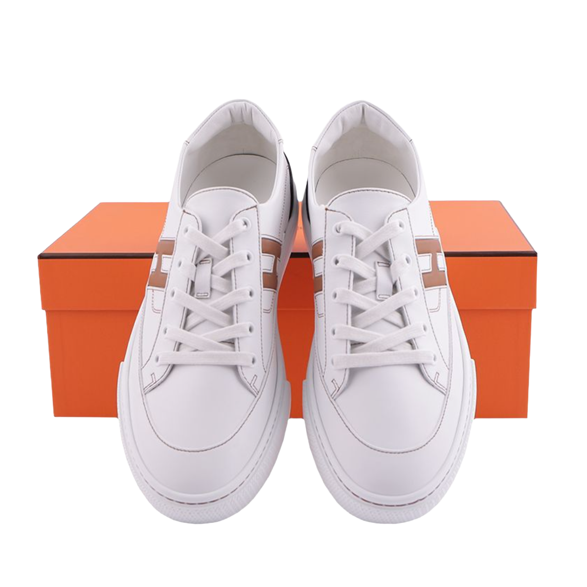 HERMES Deep Leather Low Top Sneakers White Unisex H251837ZHA3420