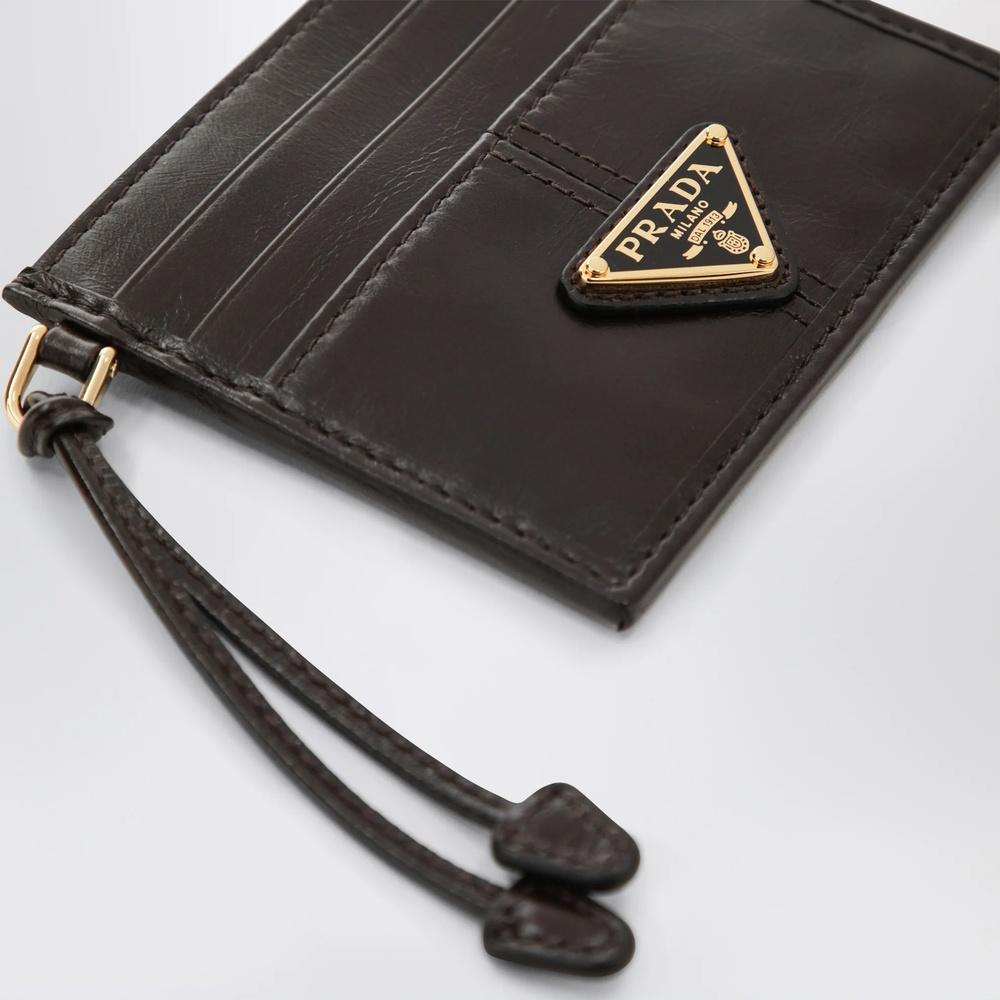 PRADA Triangle Logo Leather Card Holder Black