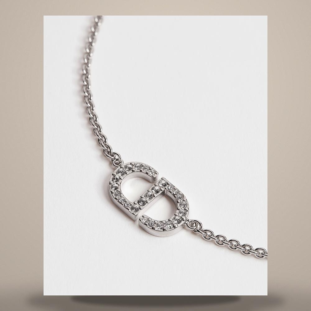 DIOR Petit CD Logo Pendant Necklace Silver-Tone Metal Crystals