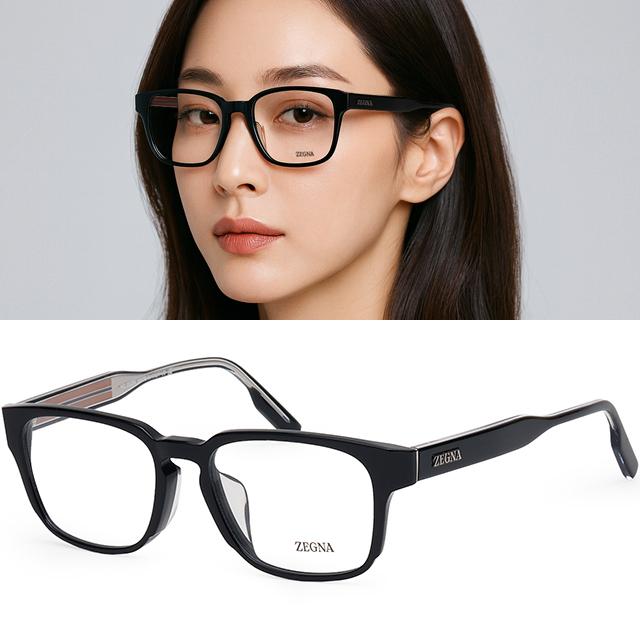 Zegna Acetate Full-Rim Eyeglasses Unisex Black Fashion Frame EZ5262 F 001