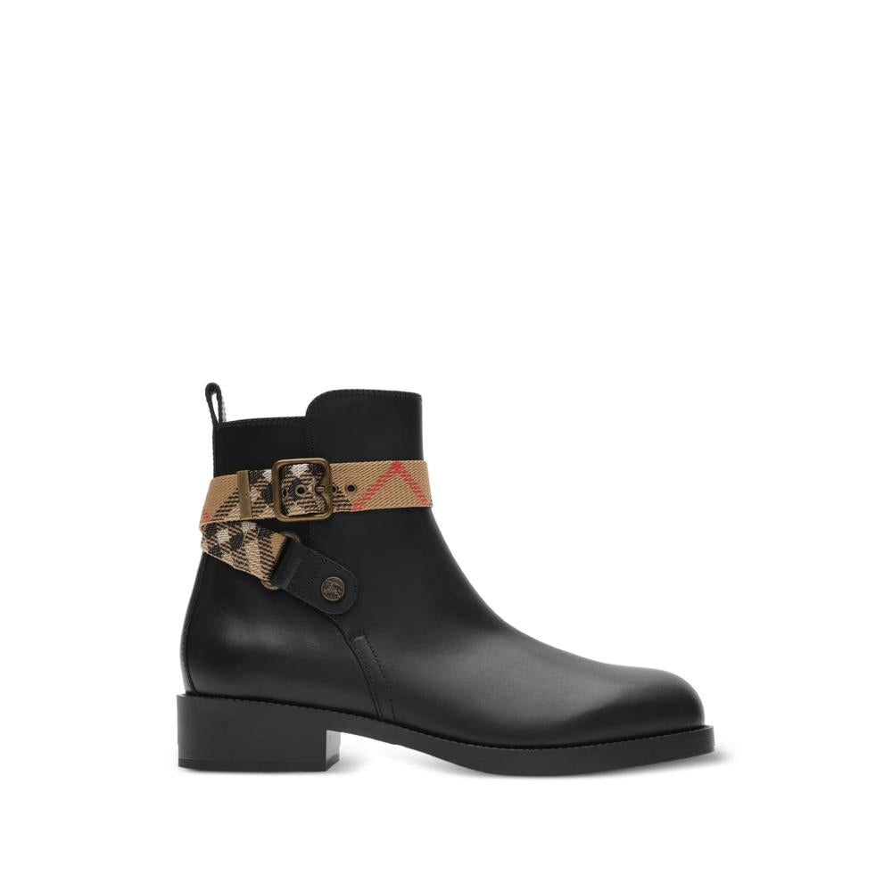 BURBERRY Black Leather Huntley Ankle Boots