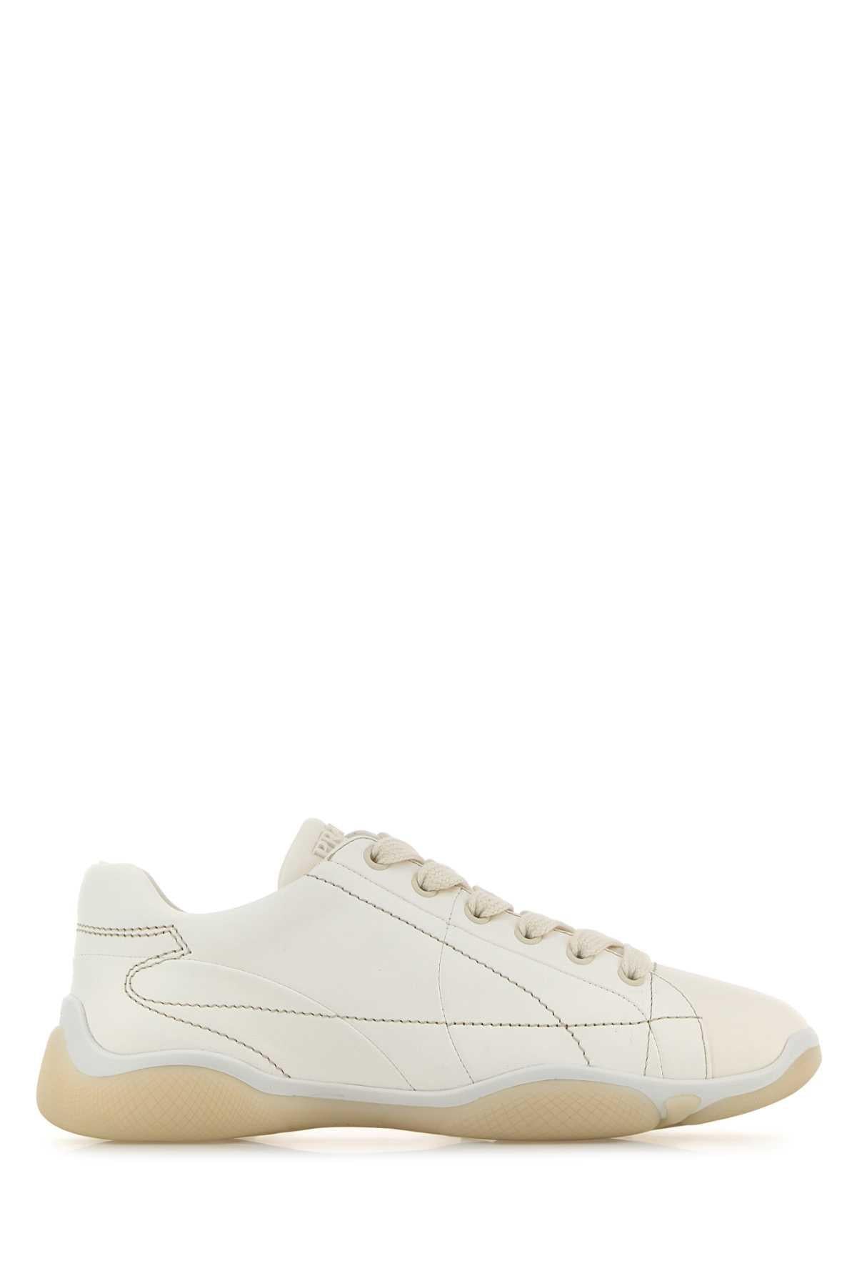 PRADA White Leather Low-Top Sneakers