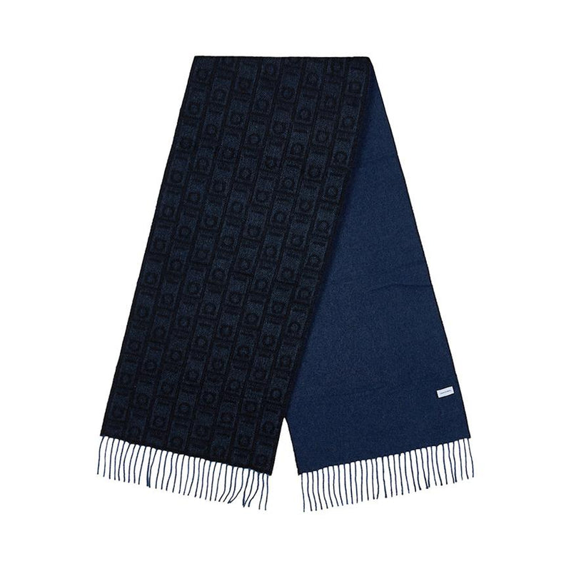 Ferragamo Women’s Monogram Scarf Denim Grey Wool