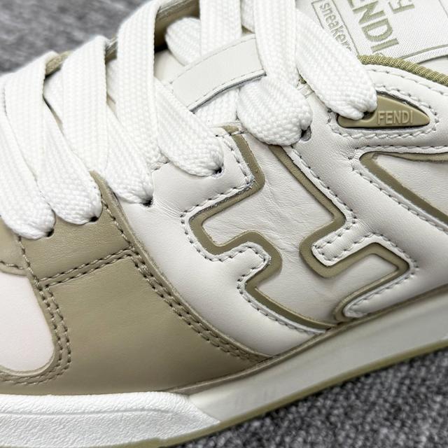 FENDI Logo Lettering Match Low-Top Sneakers White Leather Unisex