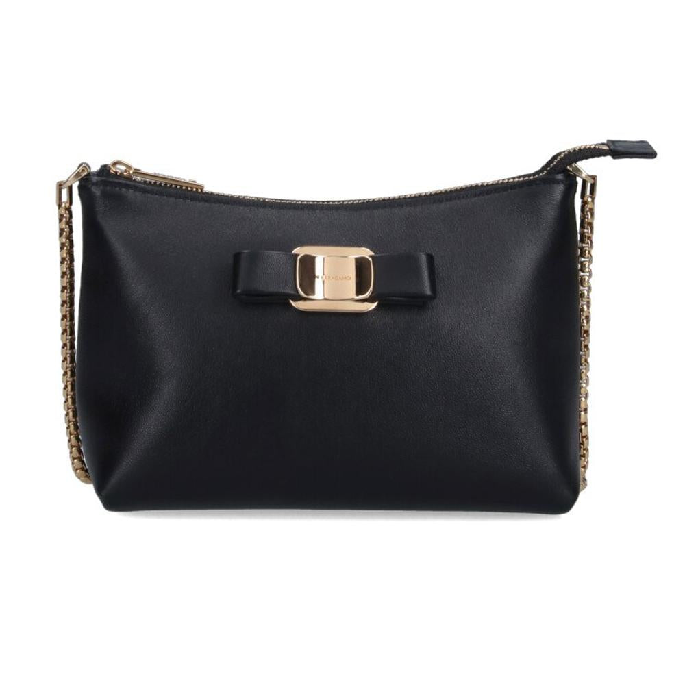 Ferragamo Black Vara Bow Chain Mini Shoulder Bag Leather 22 0819 0780217
