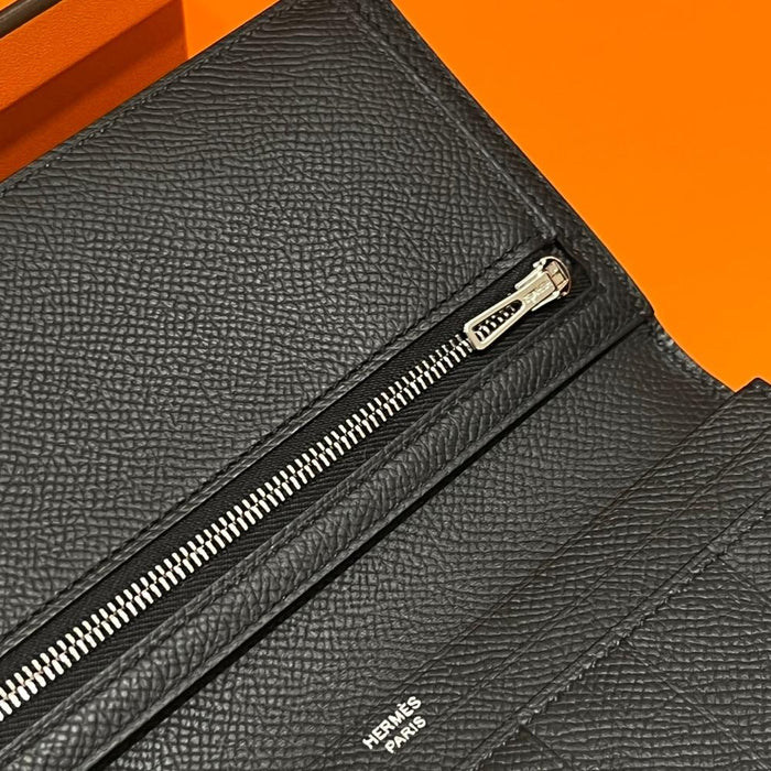 HERMES So Black Epsom Leather Bearn Long Wallet Unisex