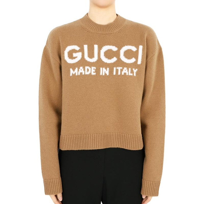 GUCCI Women’s Logo Intarsia Wool Sweater Beige