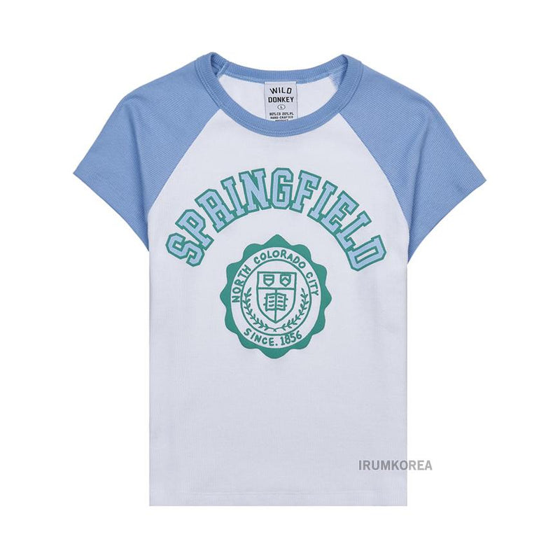 Wild Donkey White Baby Blue Springfield Graphic T-Shirt Womens Cotton