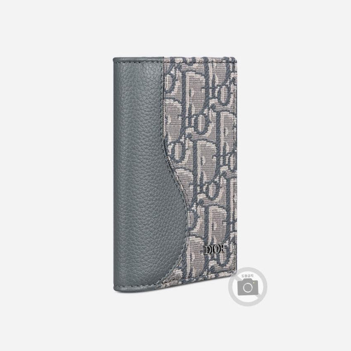 DIOR Marquetry Navy Leather Card Holder Unisex