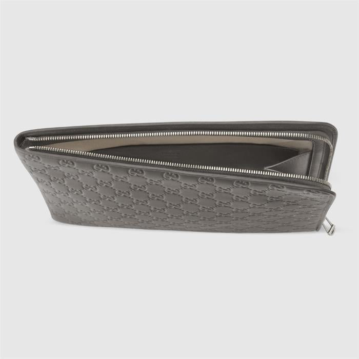 GUCCI GG Emblem Leather Clutch Bag Black
