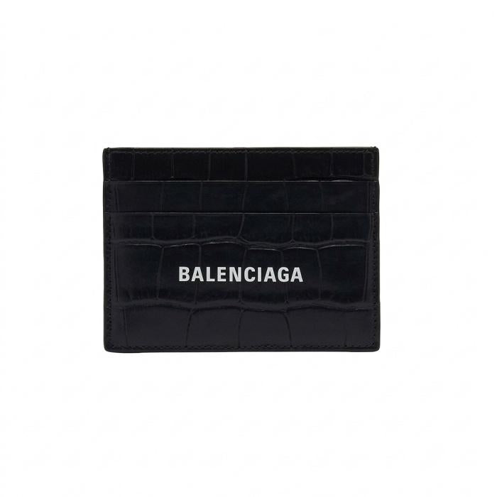 BALENCIAGA Logo Croc-Embossed Leather Card Holder Black