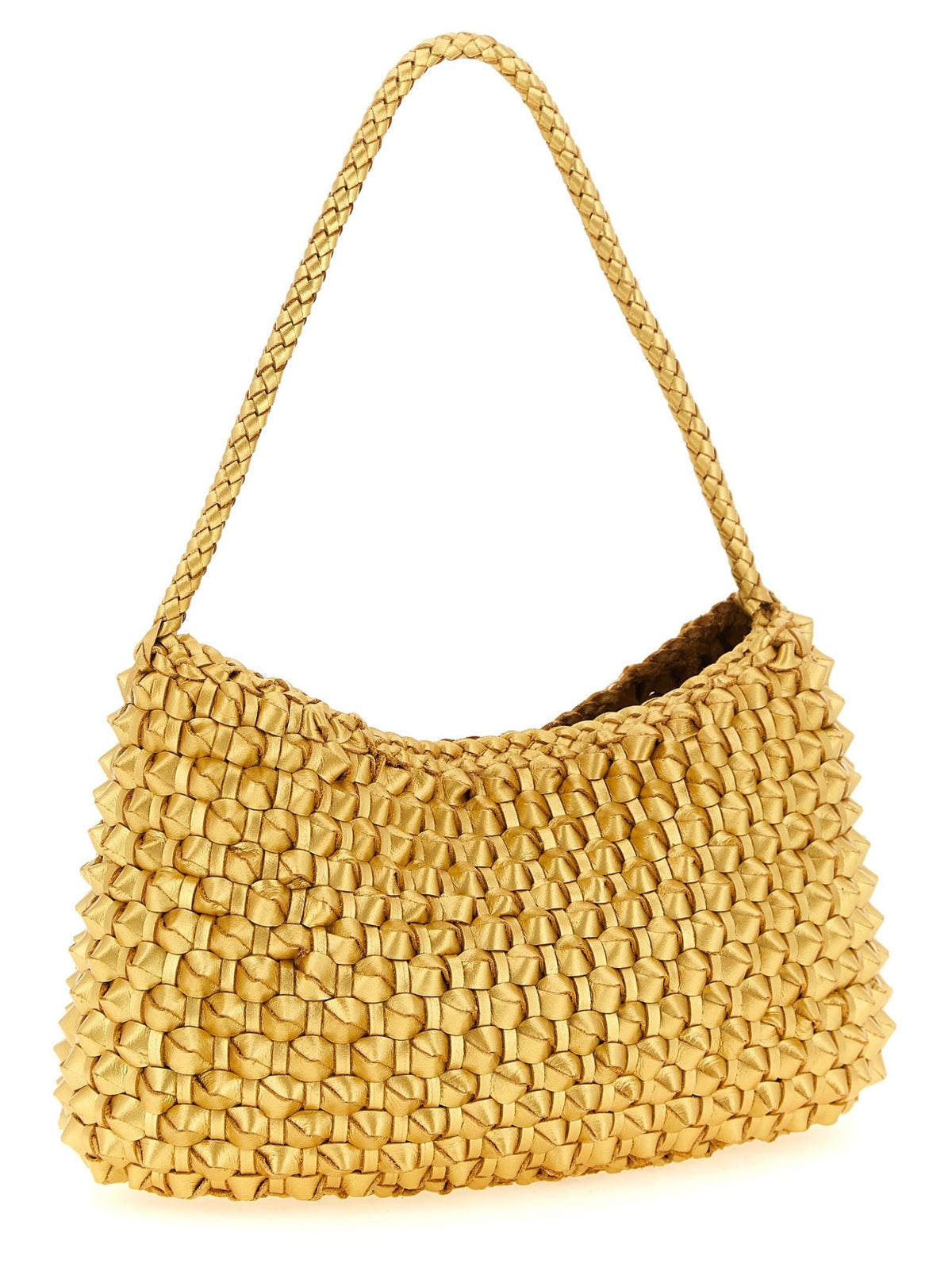 Dragon Diffusion Metallic Gold Foil Woven Leather Shoulder Bag