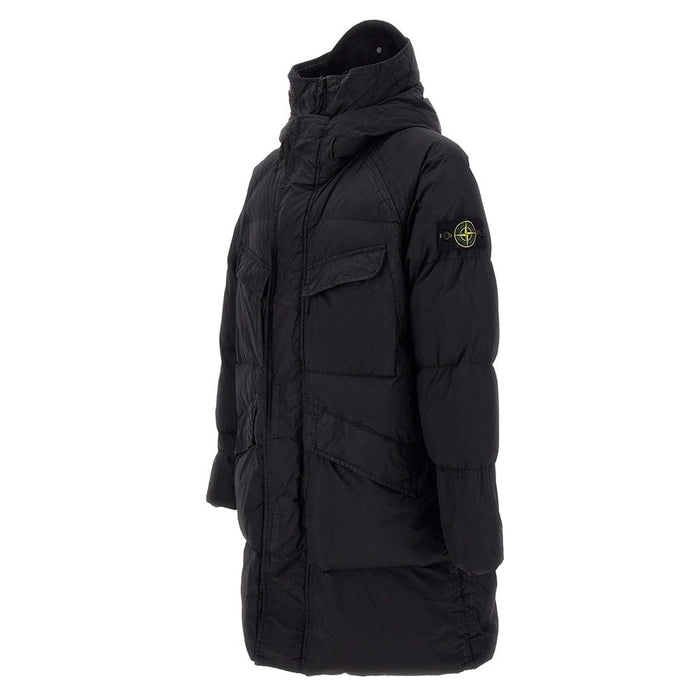 STONE ISLAND Black Crinkle Reps Long Down Puffer Jacket 771570123 V0029