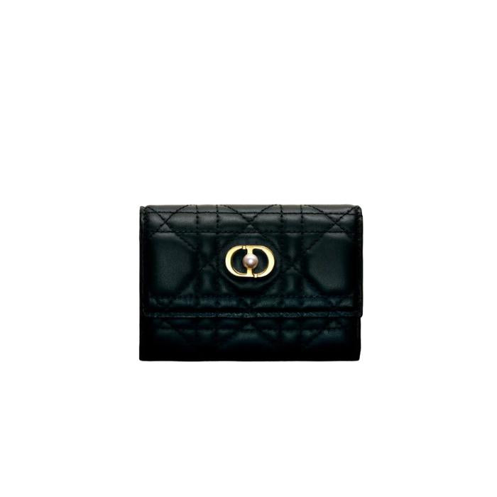 DIOR Jolie Clycine Leather Coin Purse Wallet Black