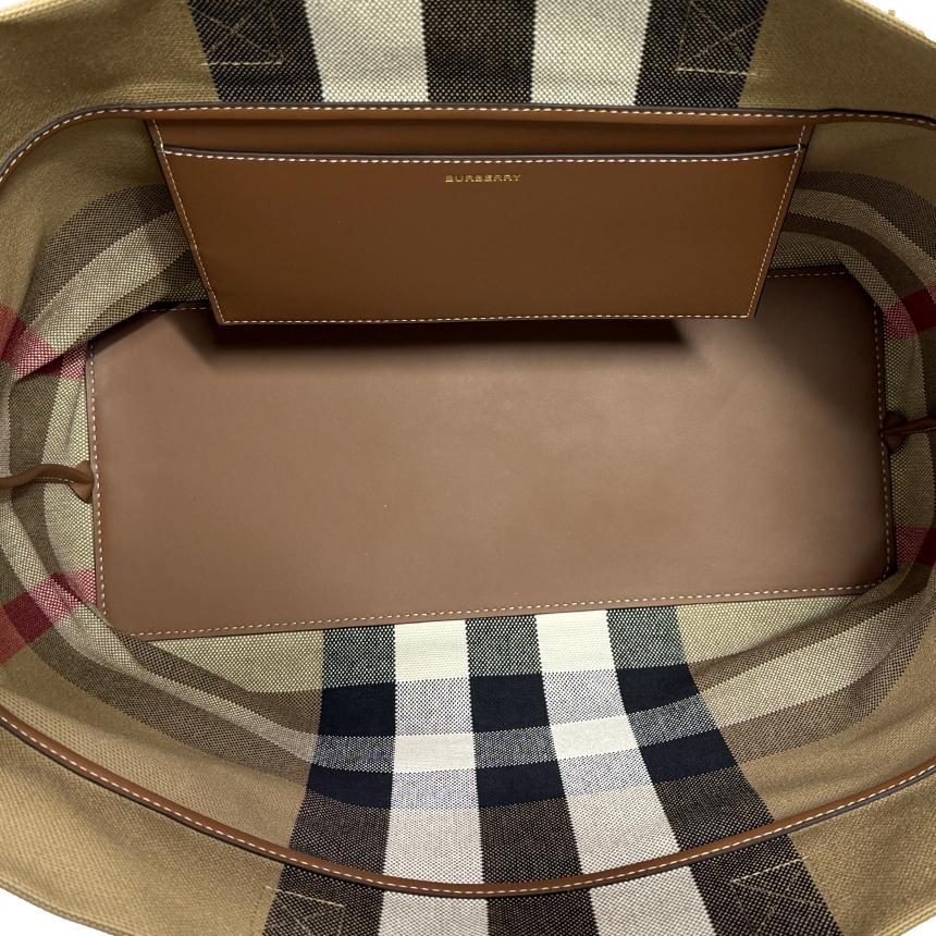BURBERRY London Check Medium Tote Shopper Bag Taupe Brown