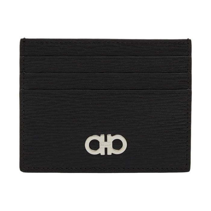 Ferragamo Gancini Leather Card Holder Black Unisex