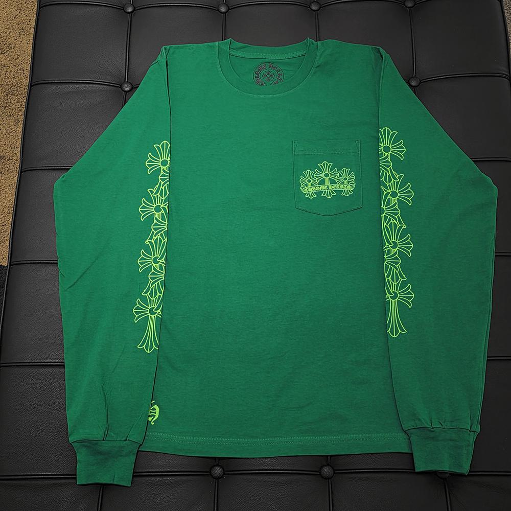 Chrome Hearts Cemetery Cross Long Sleeve T-Shirt Kelly Green Glow Green