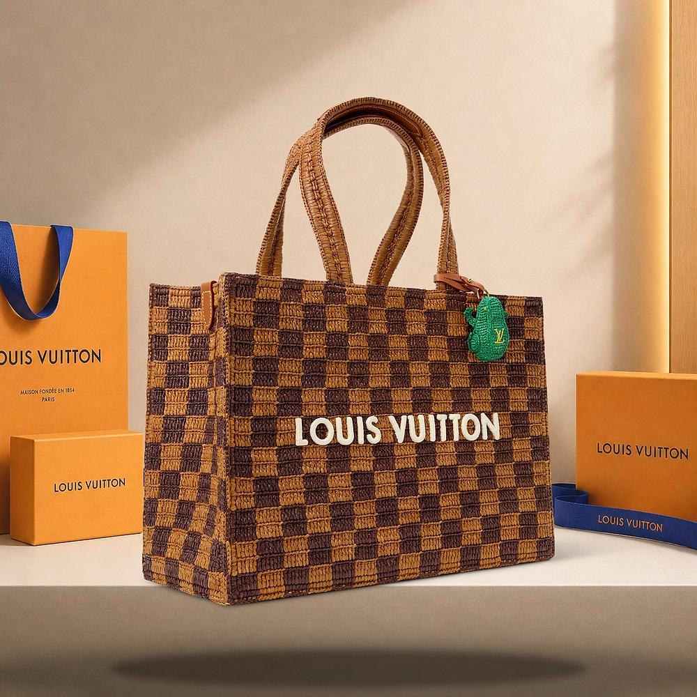 Louis Vuitton Natural Rust Chocolate Shopper Tote MM Clutch N40900