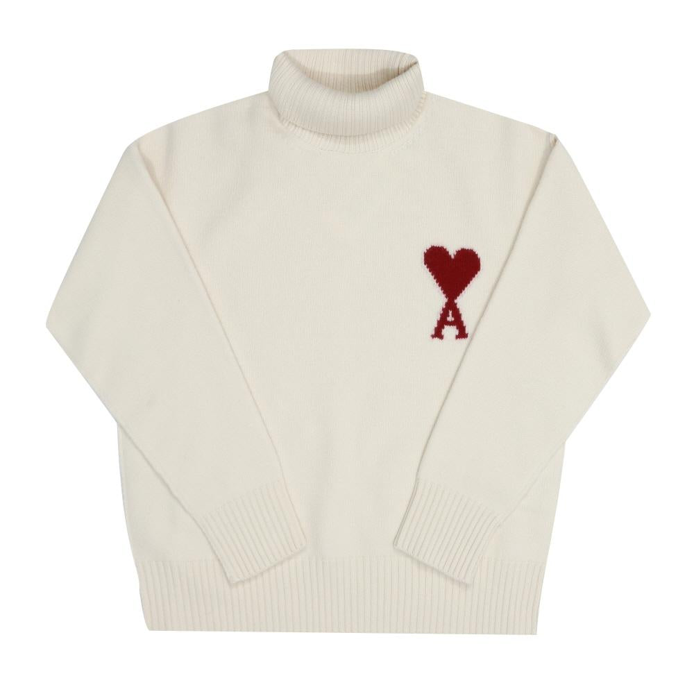 AMI Big Heart Intarsia Turtleneck Knit Sweater for Men UKS839 018 154