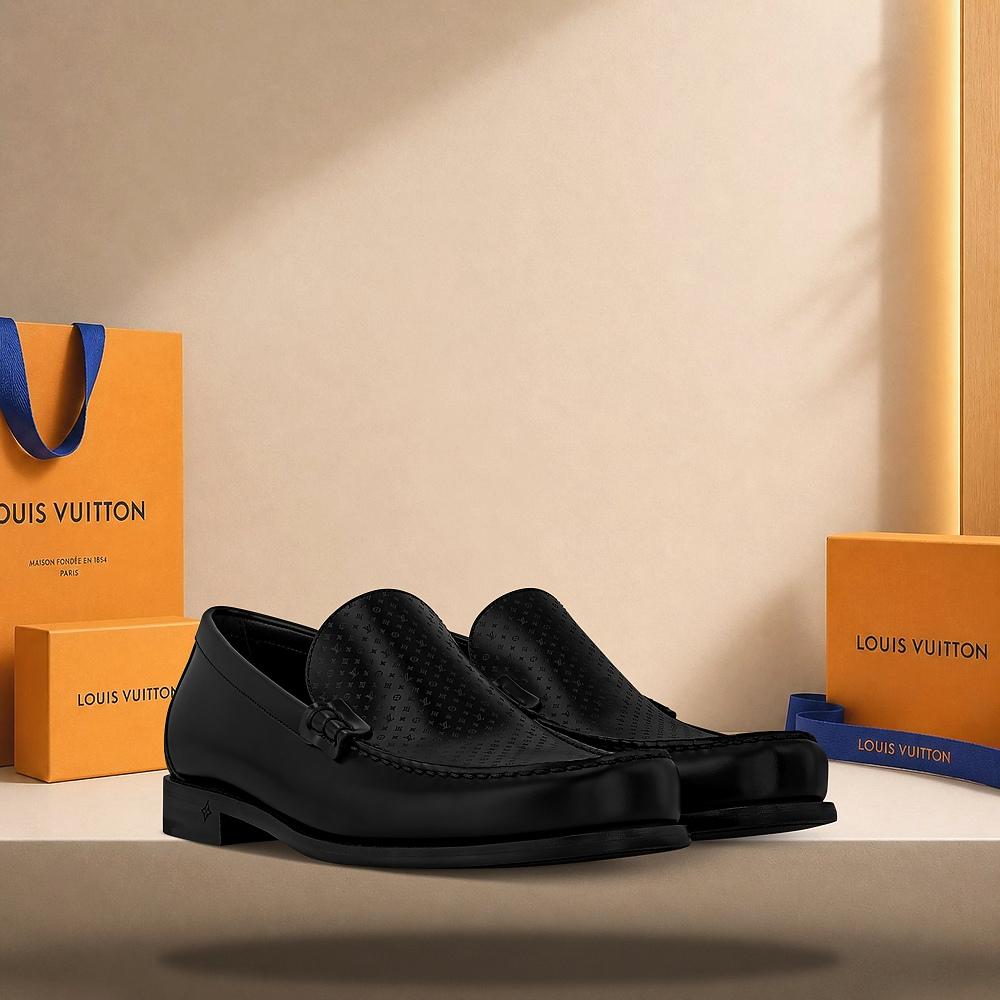 Louis Vuitton Major Loafers Black Leather Men's Shoes