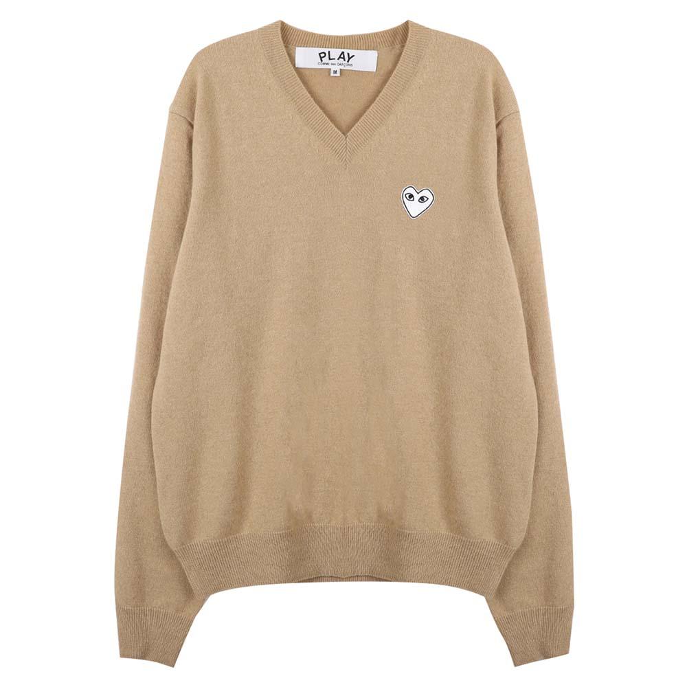 Comme des Garcons White Heart V-Neck Knit Sweater Unisex AX N064 051 2