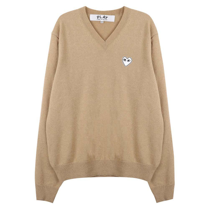Comme des Garcons White Heart V-Neck Knit Sweater Unisex AX N064 051 2