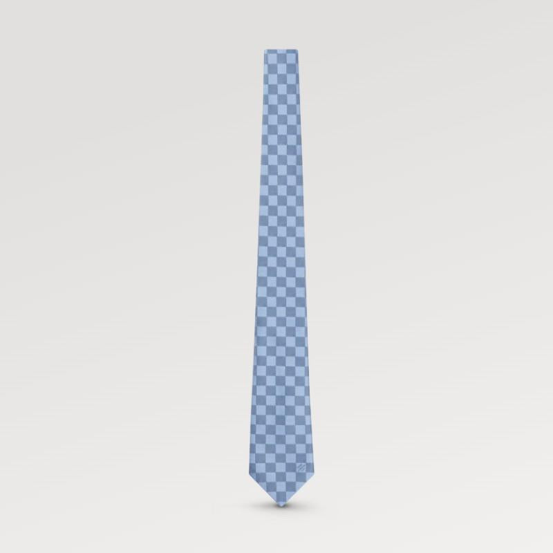 Louis Vuitton Damier Classic Silk Tie Black Marine Light Blue Men’s