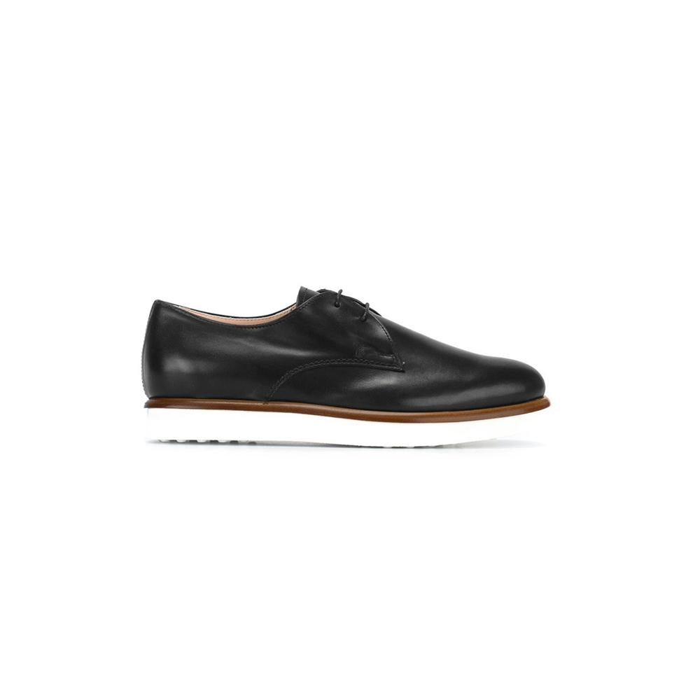 Tods Women’s Black Leather Lace-Up Derby Shoes