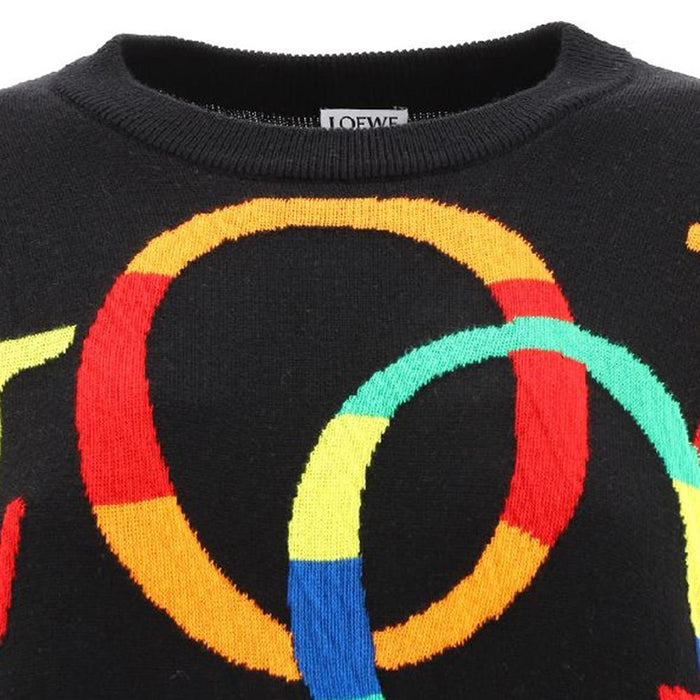 LOEWE Rainbow Logo Black Crewneck Knit Sweater for Women