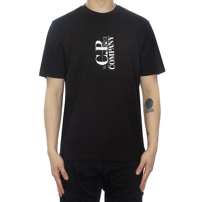 CP Company Men’s Vertical Logo T-Shirt Black Cotton