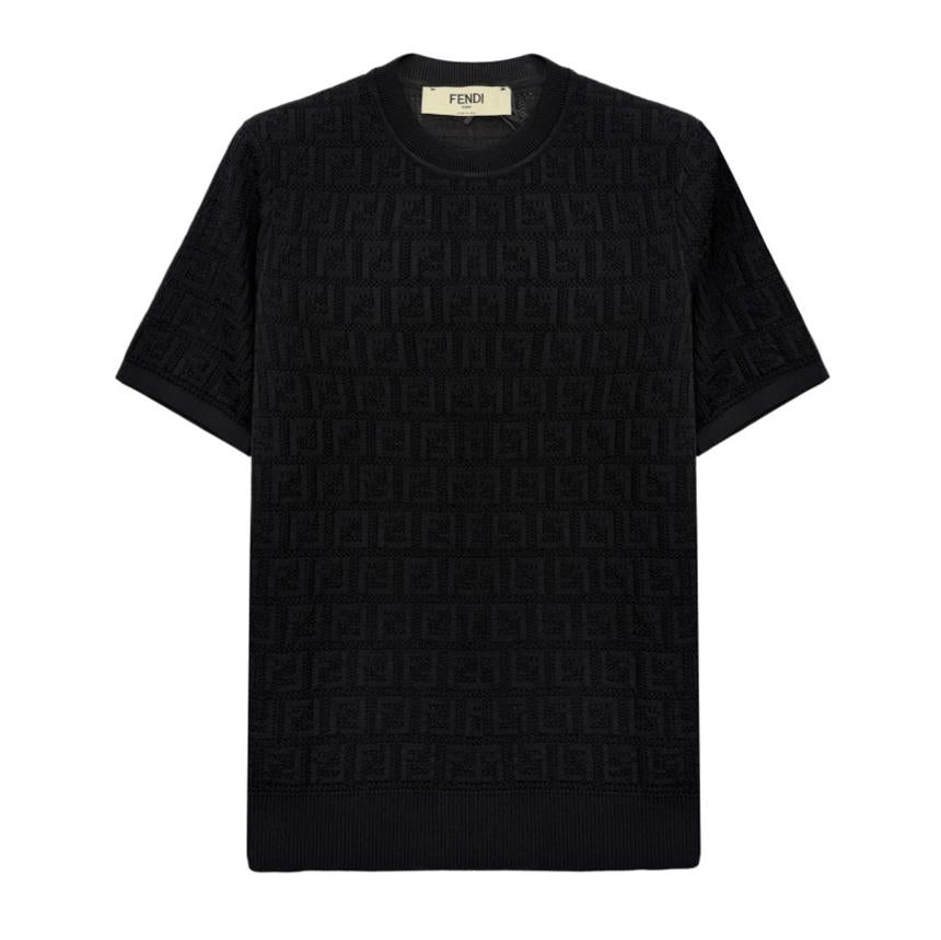 FENDI FF Logo Cotton Short-Sleeve Knit Sweater for Women