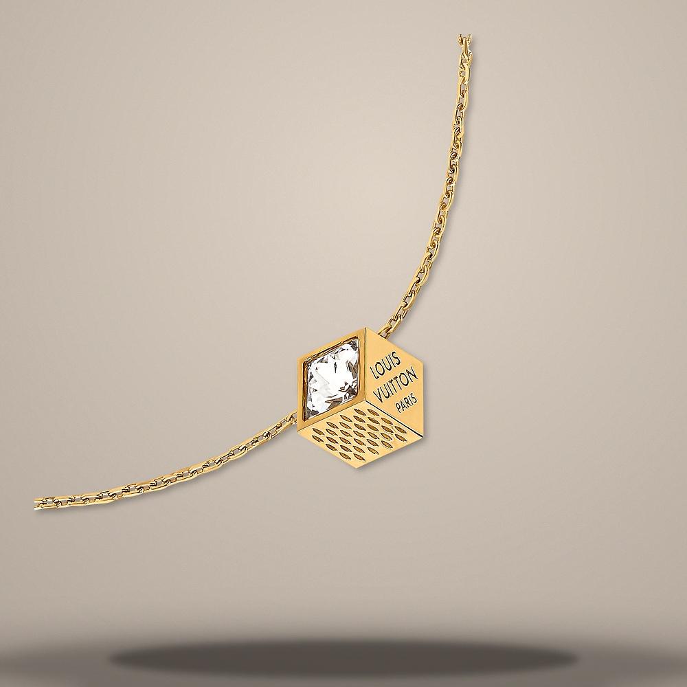 Louis Vuitton Gold-Tone Metal LV Cube Pendant Necklace M04129
