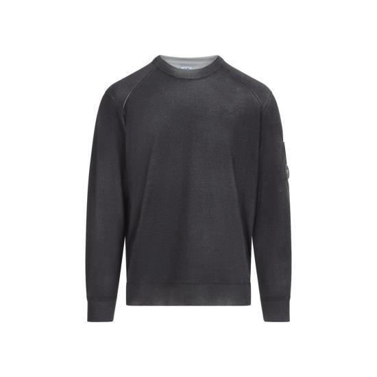 CP Company Black Round Neck Knit Sweater for Men