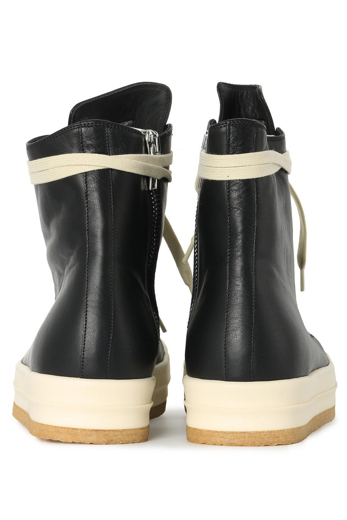 Rick Owens Black Milk Leather Creep High Top Sneakers