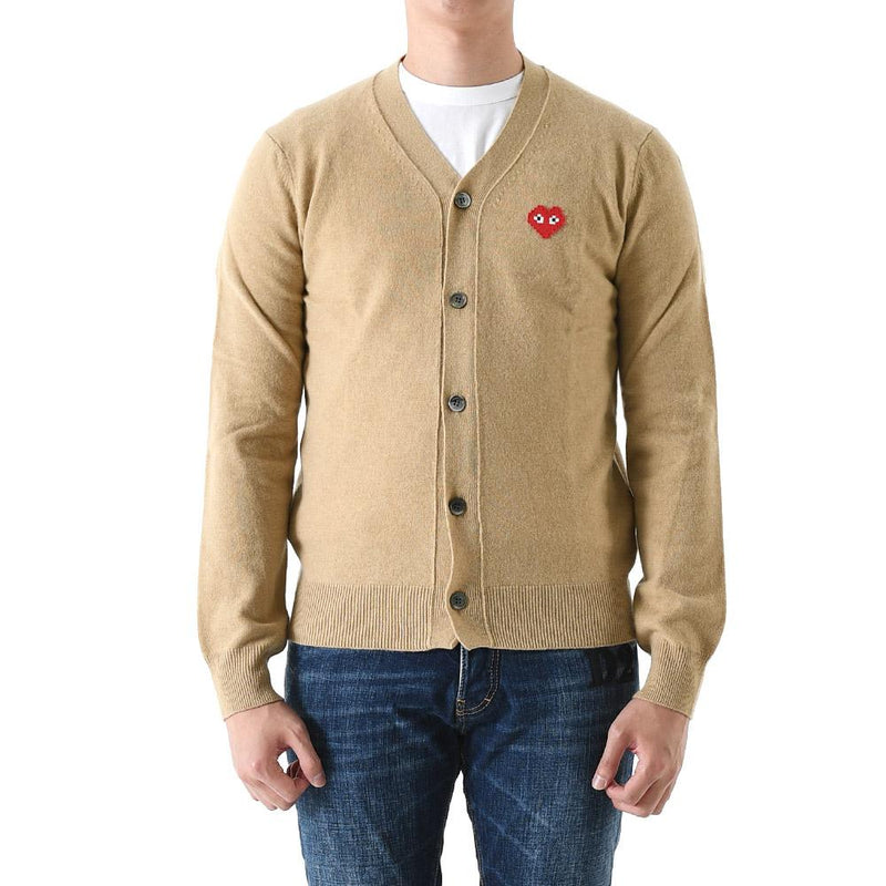 Comme des Garcons Invader Pixel Patch Wool Cardigan Camel Unisex