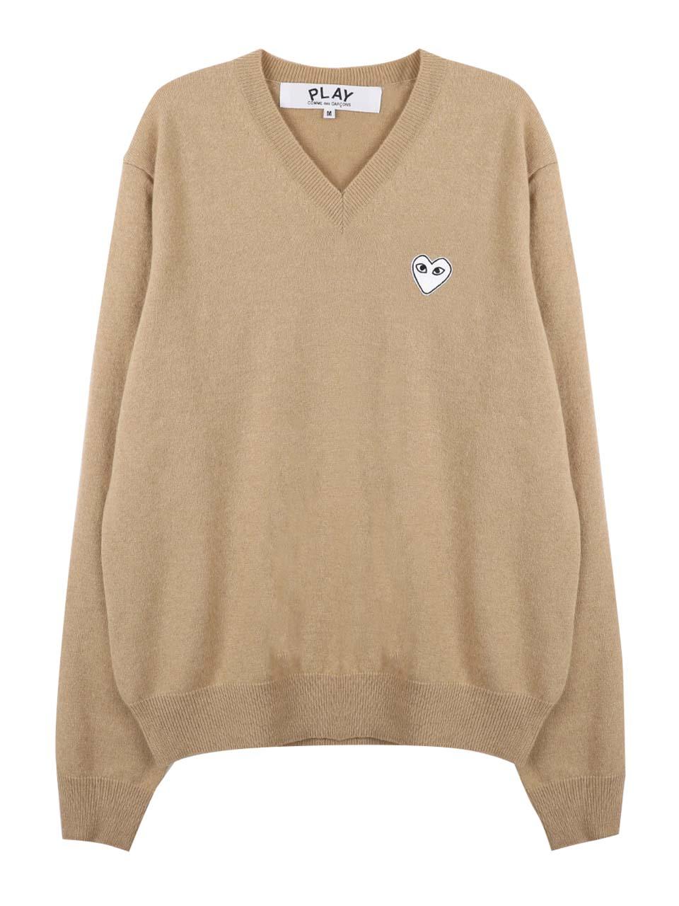 Comme des Garcons White Heart V-Neck Knit Sweater Unisex AX N064 051 2